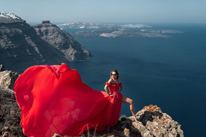 Flying Dress Photoshoot by Photographers in Santorini